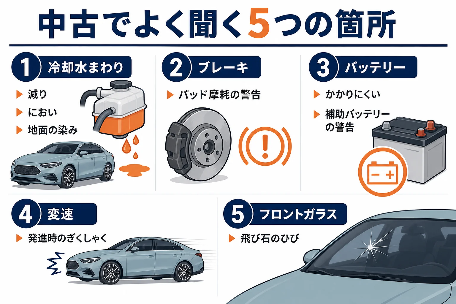 ベンツCLAの中古で壊れやすい5つの箇所と気づくきっかけの図解