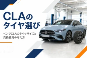 新型ベンツCLAとタイヤ交換を待つ18インチタイヤ